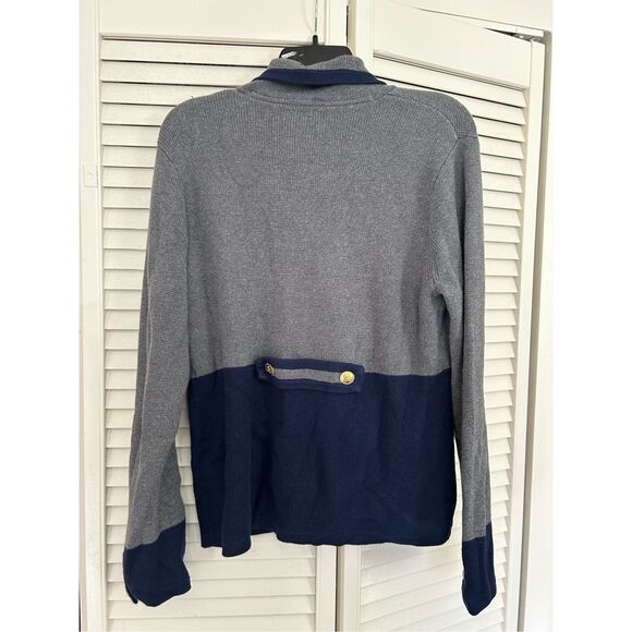 Nautica Navy Gray Colorblock Sweater Jacket Cardigan Gold Buttons, Sz Large - Picture 8 of 12